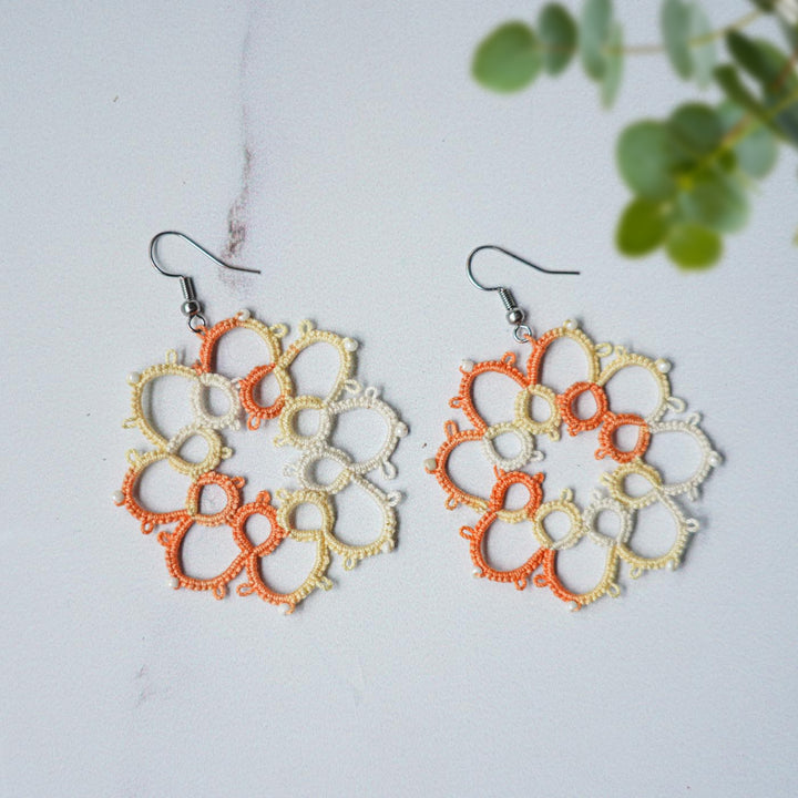 Handmade Tatting Flower Shaped Cotton Earrings