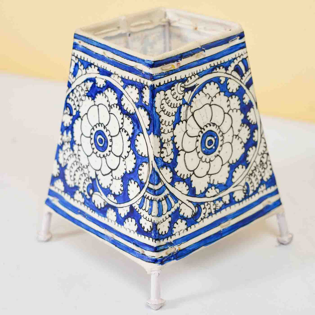 Floral Hand Painted Tholu Bommalata Small Tabletop Lamp | 6 inches