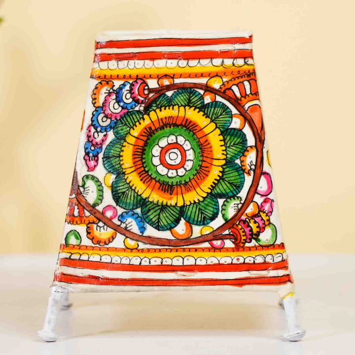 Floral Hand Painted Tholu Bommalata Small Tabletop Lamp | 6 inches