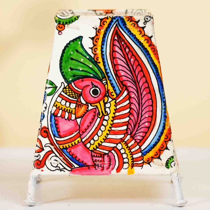 Floral Peacock Hand Painted Tholu Bommalata Small Tabletop Lamp | 6 inches