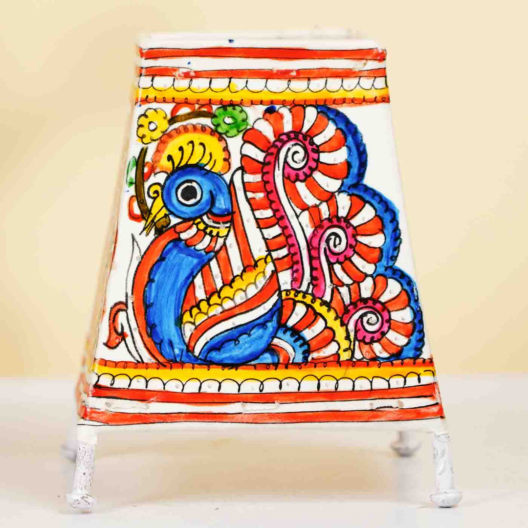 Peacock Hand Painted Tholu Bommalata Small Tabletop Lamp | 6 inches