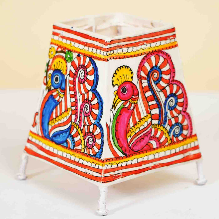 Peacock Hand Painted Tholu Bommalata Small Tabletop Lamp | 6 inches