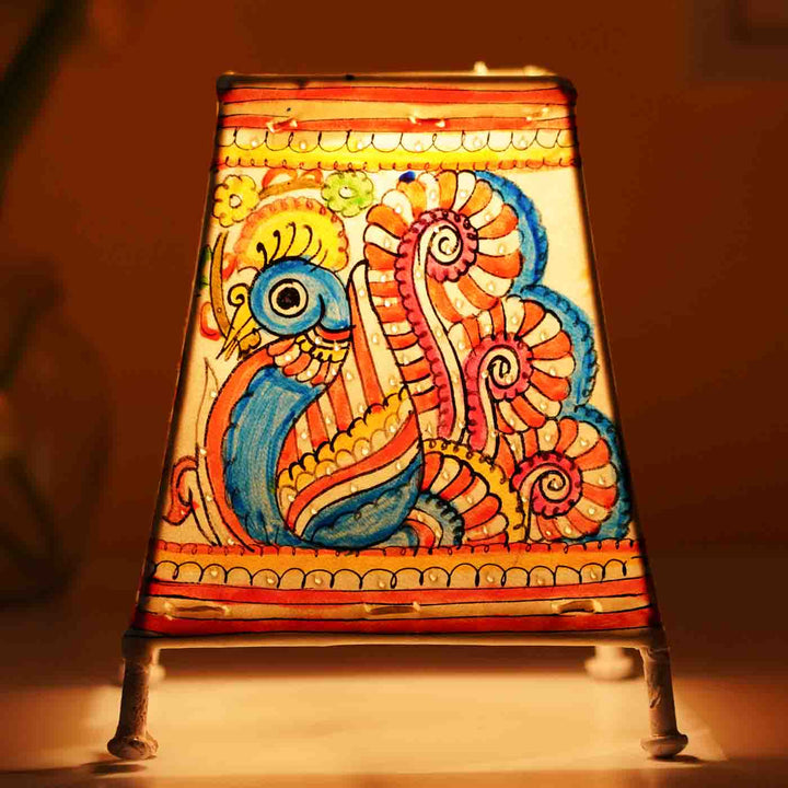 Peacock Hand Painted Tholu Bommalata Small Tabletop Lamp | 6 inches