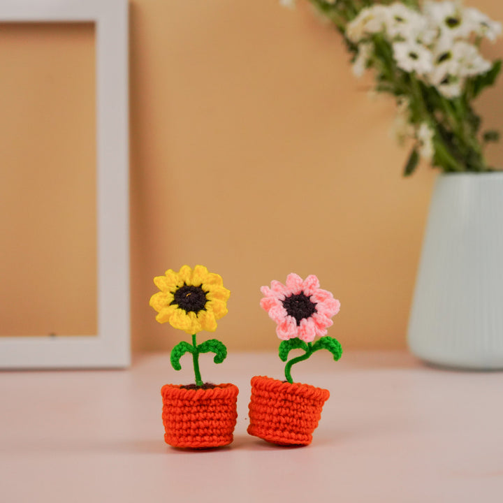 Handmade Crochet Pink Sunflower Flower Pot