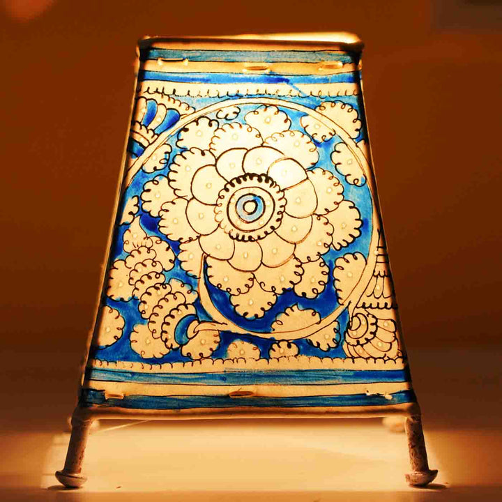 Floral Hand Painted Tholu Bommalata Small Tabletop Lamp | 6 inches