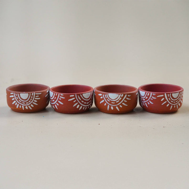16 Pc | Hand-Painted Sun Terracotta Diya & Tealight Holders For Festive Decor