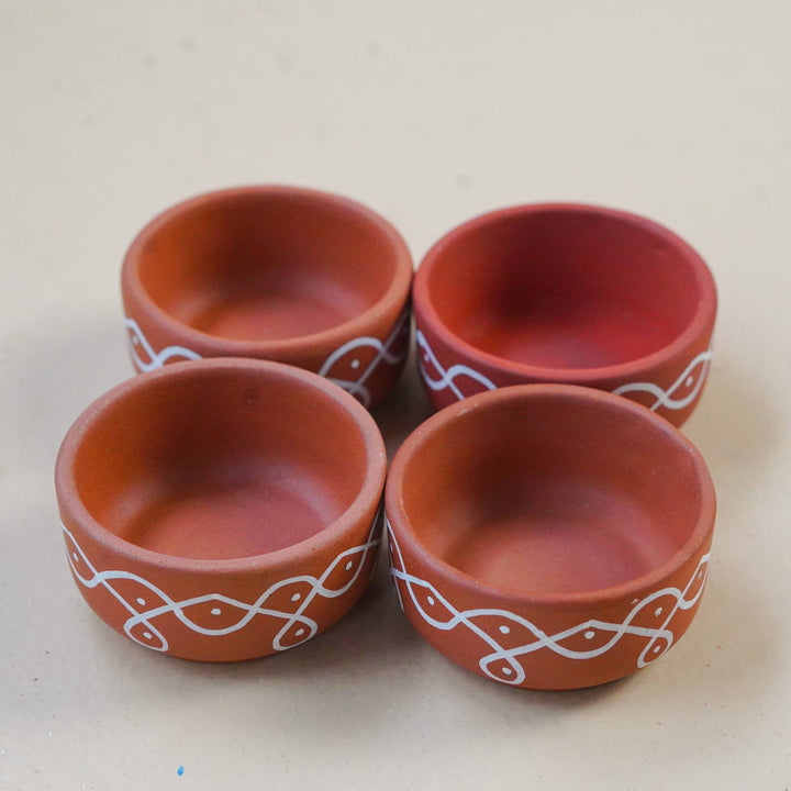 16 Pc | Hand-Painted Kolam Loop Terracotta Diya & Tealight Holders For Festive Decor
