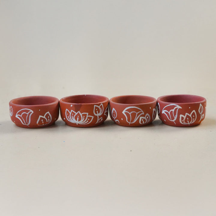 16 Pc | Hand-Painted Lotus Terracotta Diya & Tealight Holders For Festive Decor