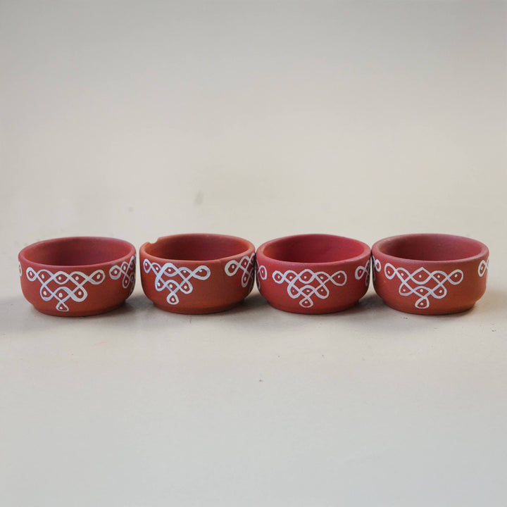 16 Pc | Hand-Painted Kolam Wave Terracotta Diya & Tealight Holders For Festive Decor