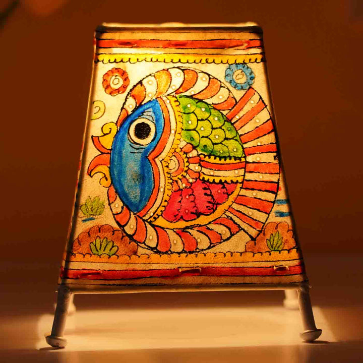 Fish Hand Painted Tholu Bommalata Small Tabletop Lamp | 6 inches