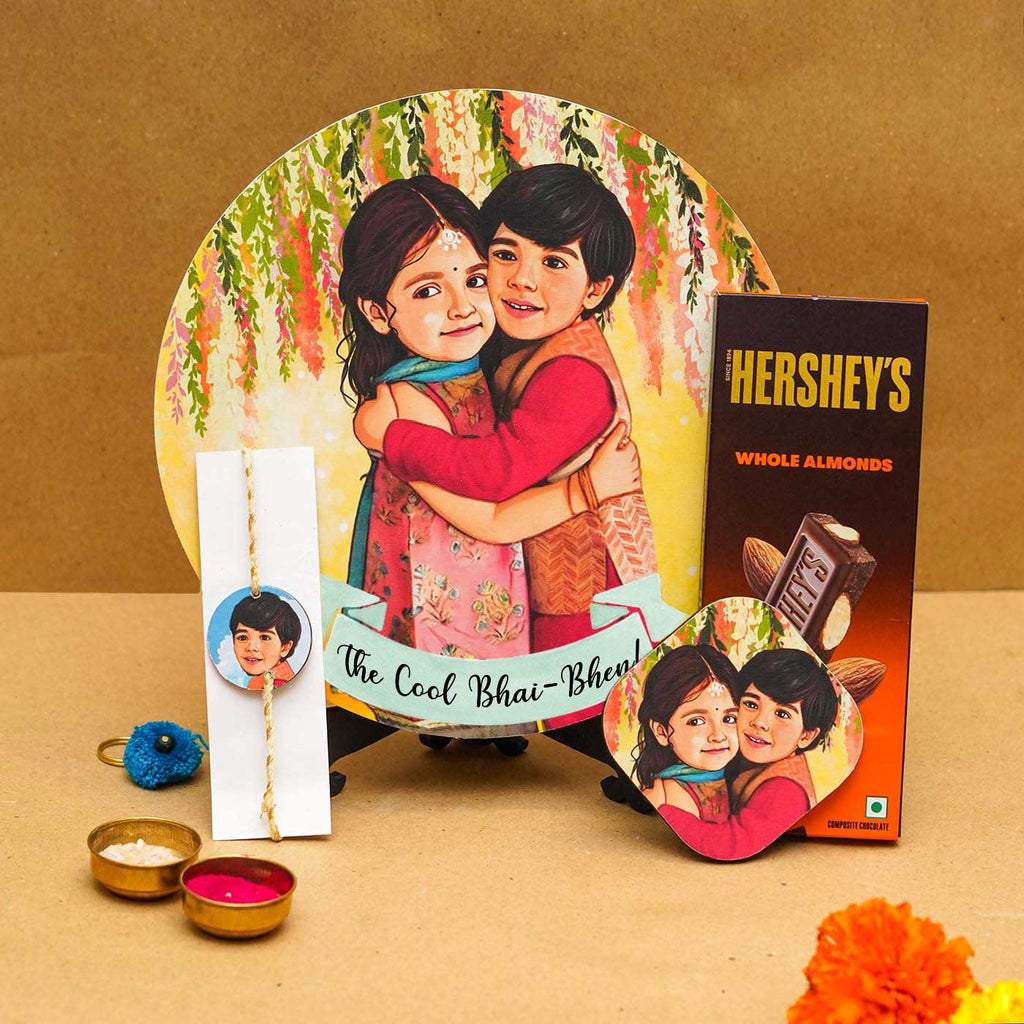Buy Photo Customized Rakhi Hamper With Caricature Nameplate Online