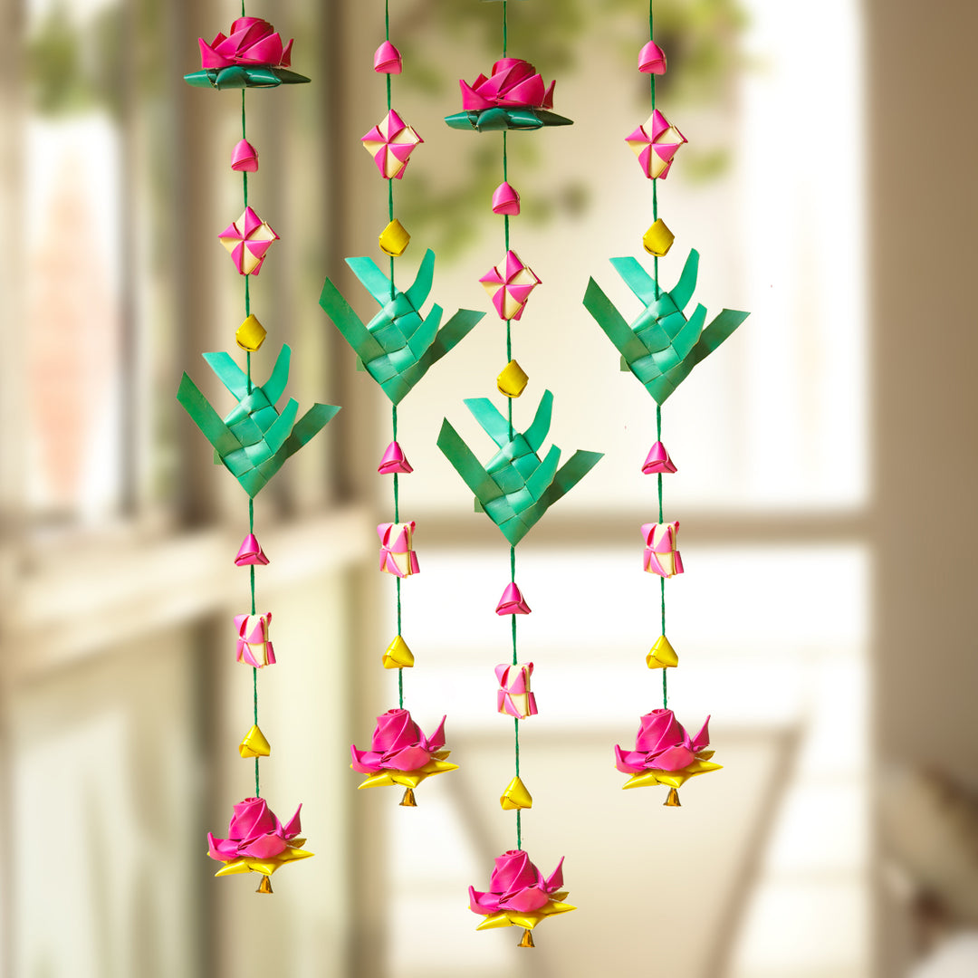 Handmade Decorative Fish & Lotus Palm Leaf Hangings | Set Of 2