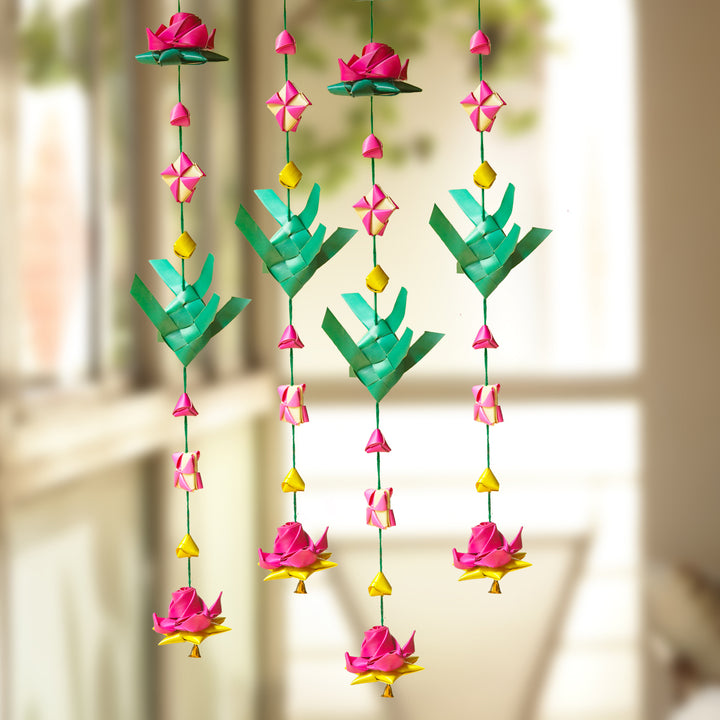 Handmade Decorative Fish & Lotus Palm Leaf Hangings | Set Of 2