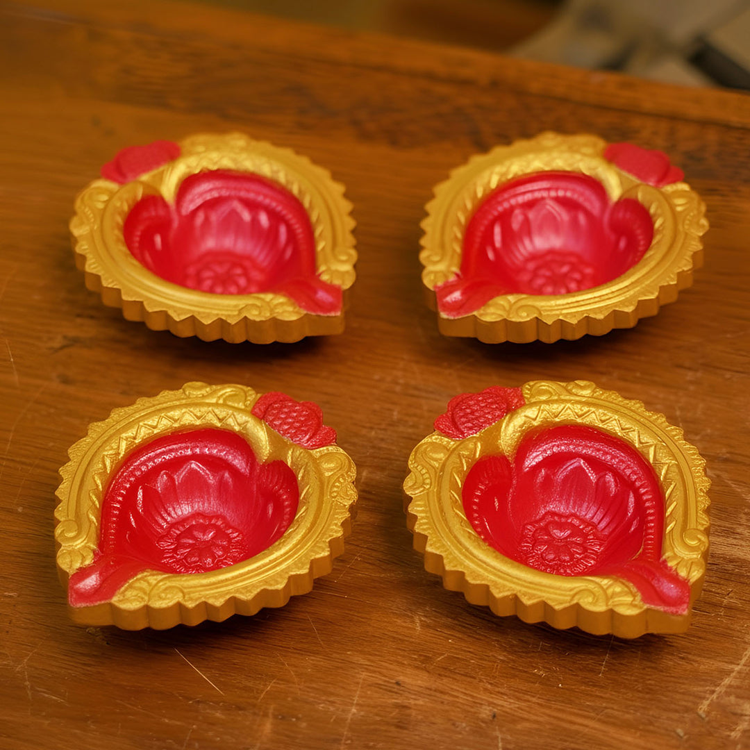 Hand-painted Decorative Terracotta Oil Lamp / Diya | Set Of 4