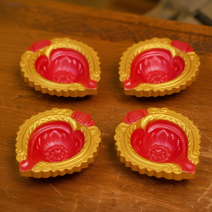 Hand-painted Decorative Terracotta Oil Lamp / Diya | Set Of 4