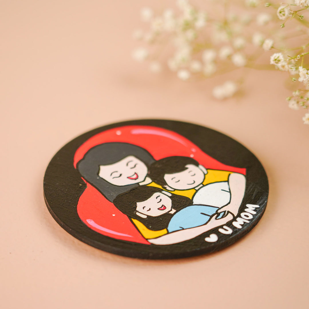 Personalized Round Mom & Kids Theme MDF Wood Fridge Magnet For Mothers