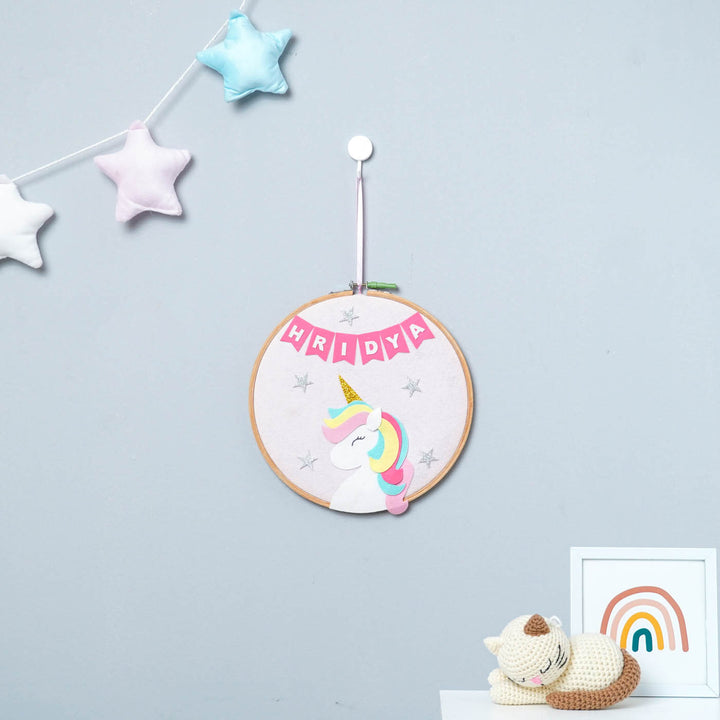 Handcrafted Personalized Unicorn Hoop Nameplate - Hanging on Wall Hook Display