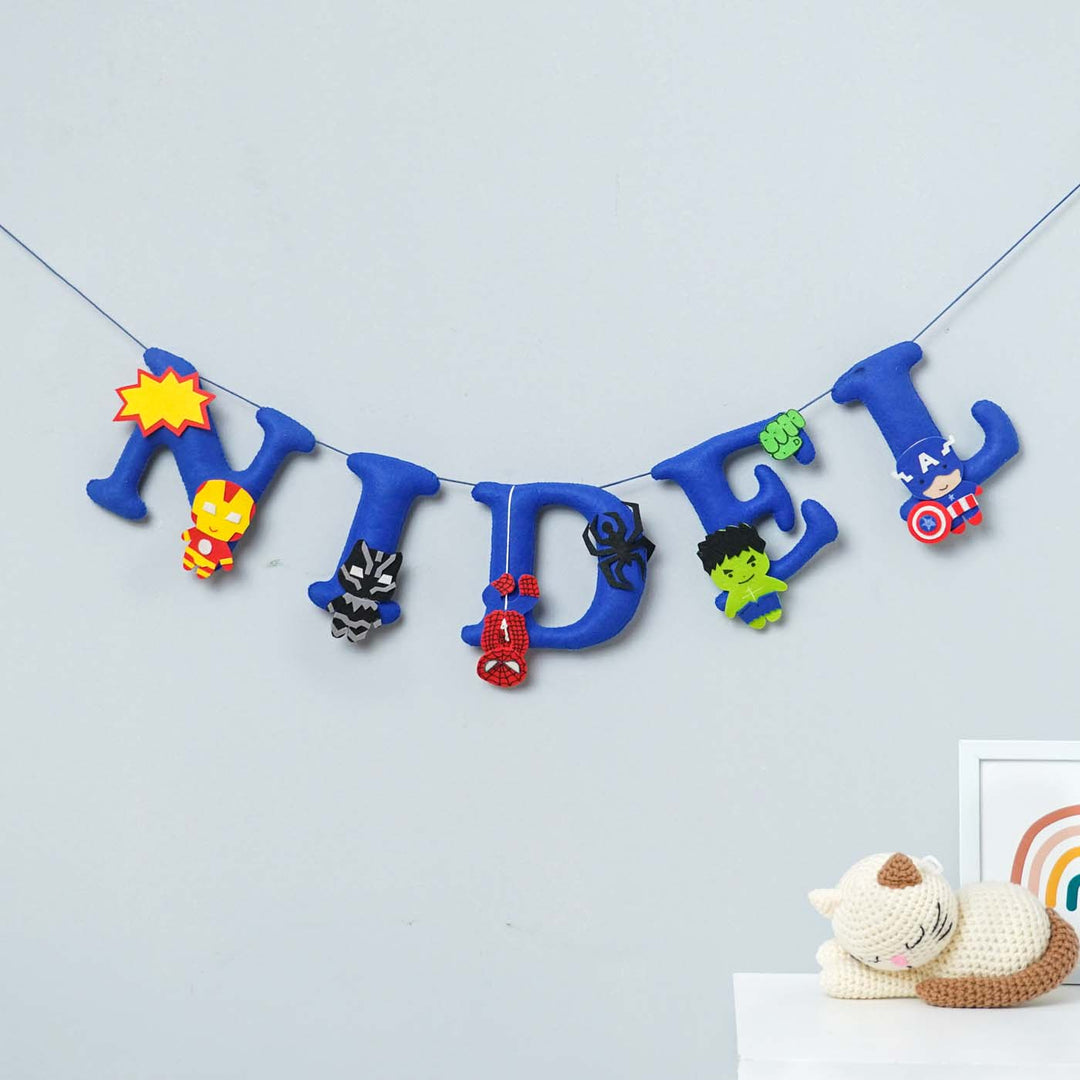 Handcrafted Personalized Superheroes Theme Felt Bunting - Hanging Name Banner with Characters