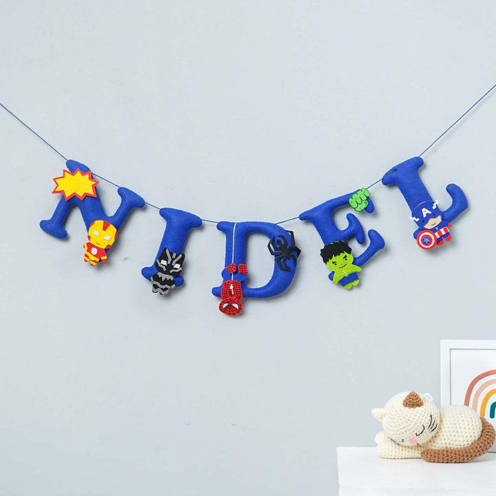 Handcrafted Personalized Superheroes Theme Felt Bunting - Hanging Name Banner with Characters