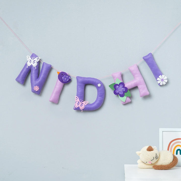 Handcrafted Personalized Butterfly Theme Felt Bunting - Hanging Letter Garland Front View
