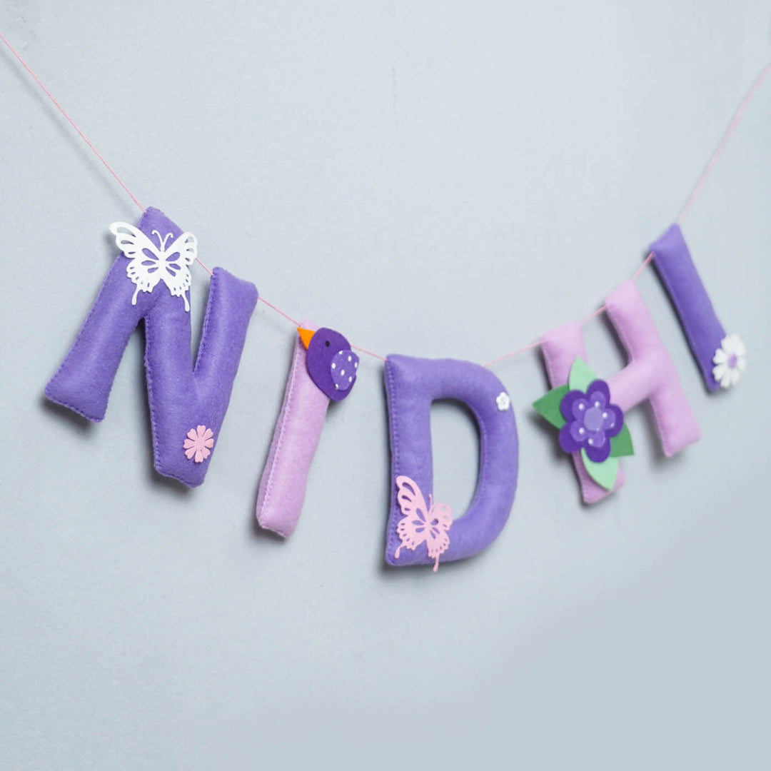 Handcrafted Personalized Butterfly Theme Felt Bunting - Hanging on String Display