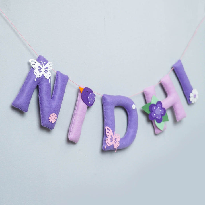 Handcrafted Personalized Butterfly Theme Felt Bunting - Hanging on String Display