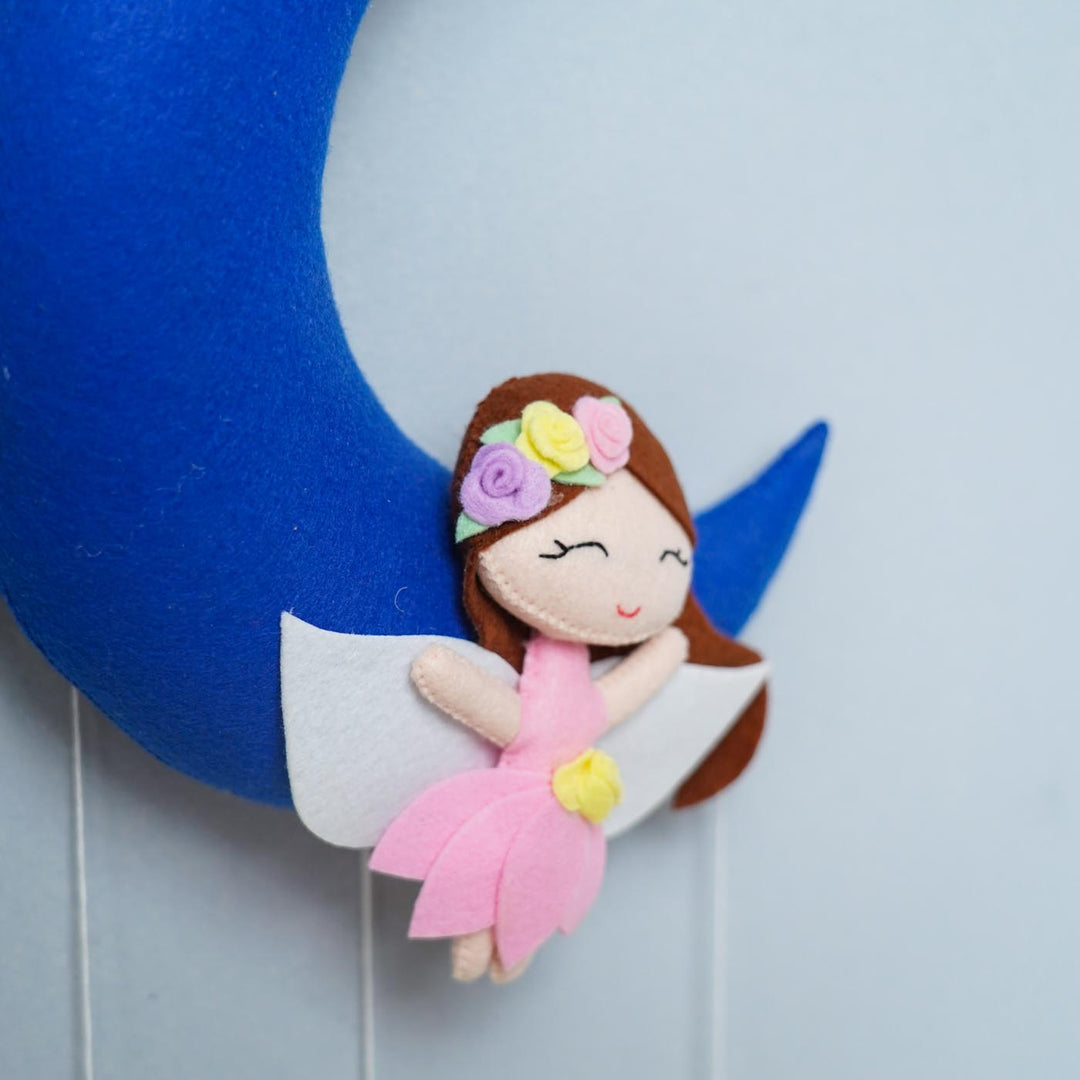 Handmade Personalized Felt Kids Name Hanging - Fairy On Moon