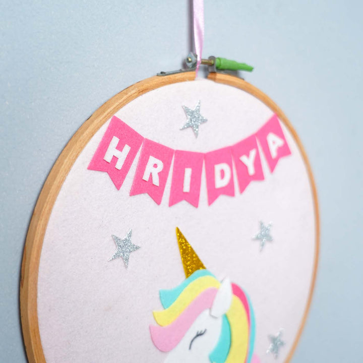 Handcrafted Personalized Unicorn Hoop Nameplate - Hanging from Ribbon Loop