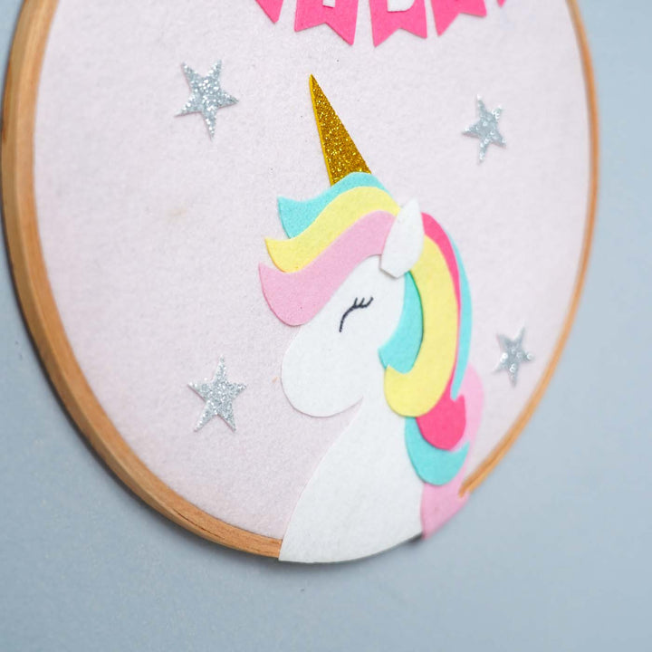 Handcrafted Personalized Unicorn Hoop Nameplate - Side View Showing Depth