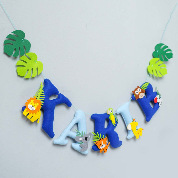 Handcrafted Personalized Jungle Theme Felt Bunting - Hanging Name Garland Front View