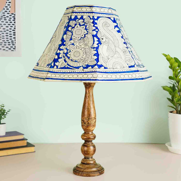 Blue Floral Peacock Hand Painted Tholu Bommalata Lamp Shade | 16 inches