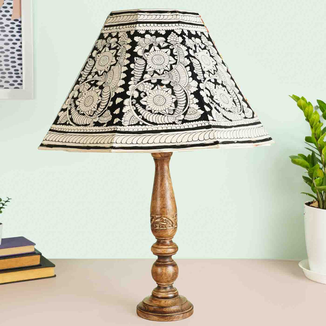 Black Floral Hand Painted Tholu Bommalata Lamp Shade | 16 inches