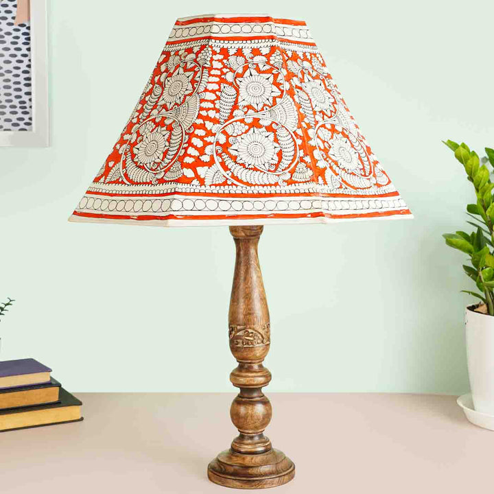 Red Floral Hand Painted Tholu Bommalata Lamp Shade | 16 inches