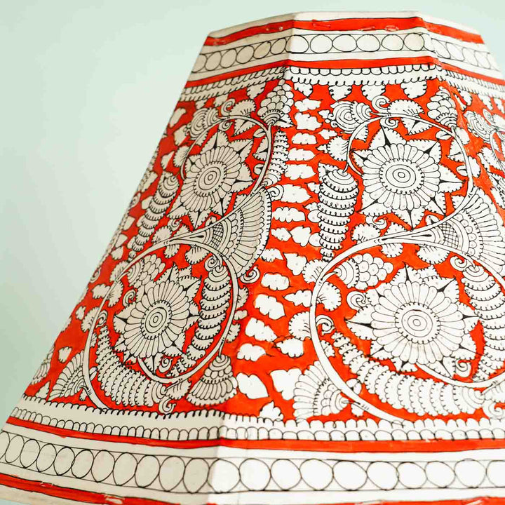 Red Floral Hand Painted Tholu Bommalata Lamp Shade | 16 inches