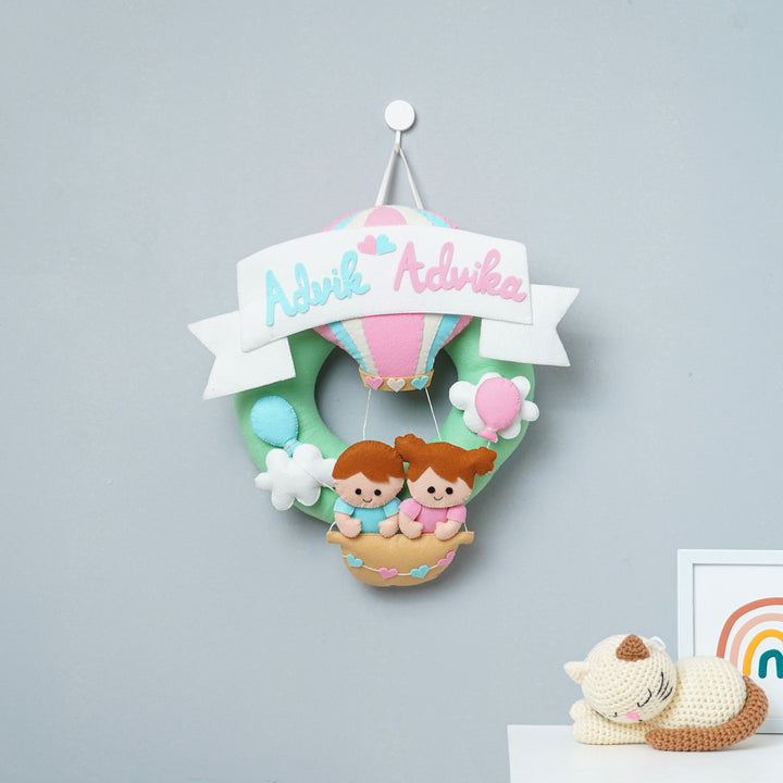 Personalized Felt Parachute Name Plate For Siblings - Hanging on Wall Hook