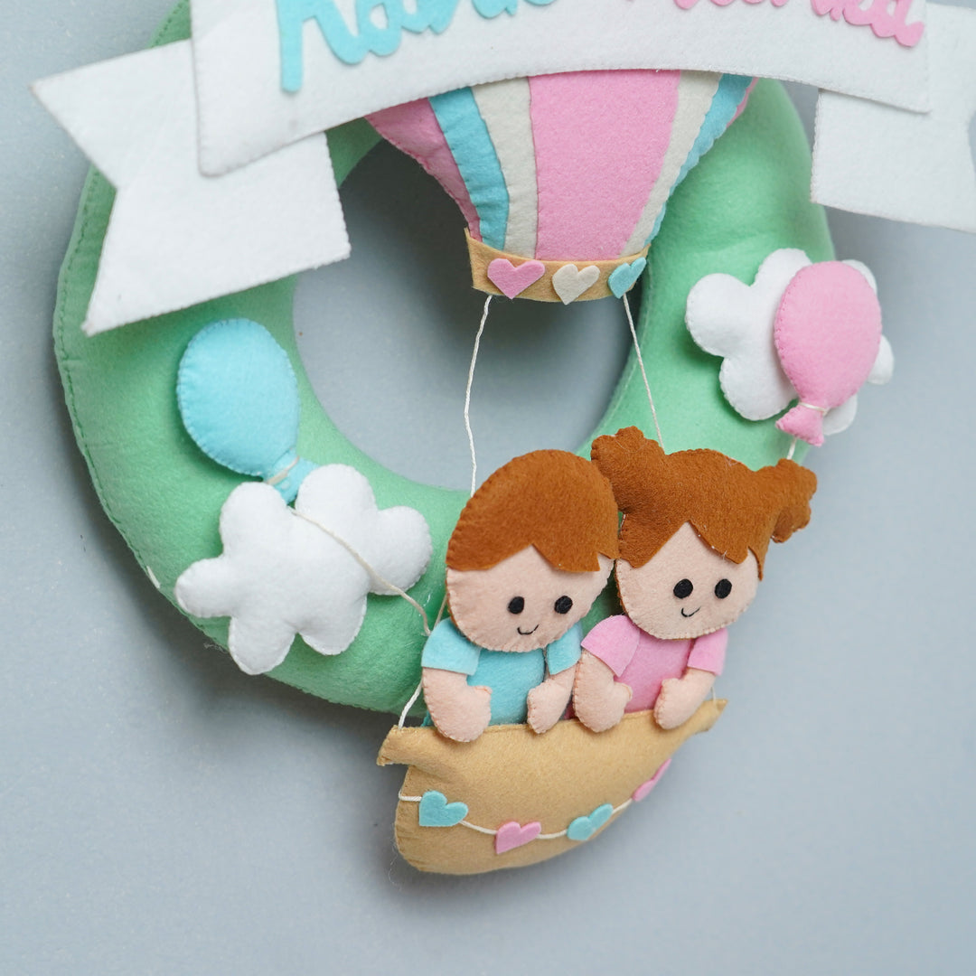 Personalized Felt Parachute Name Plate For Siblings - Close-up Showing Front Details