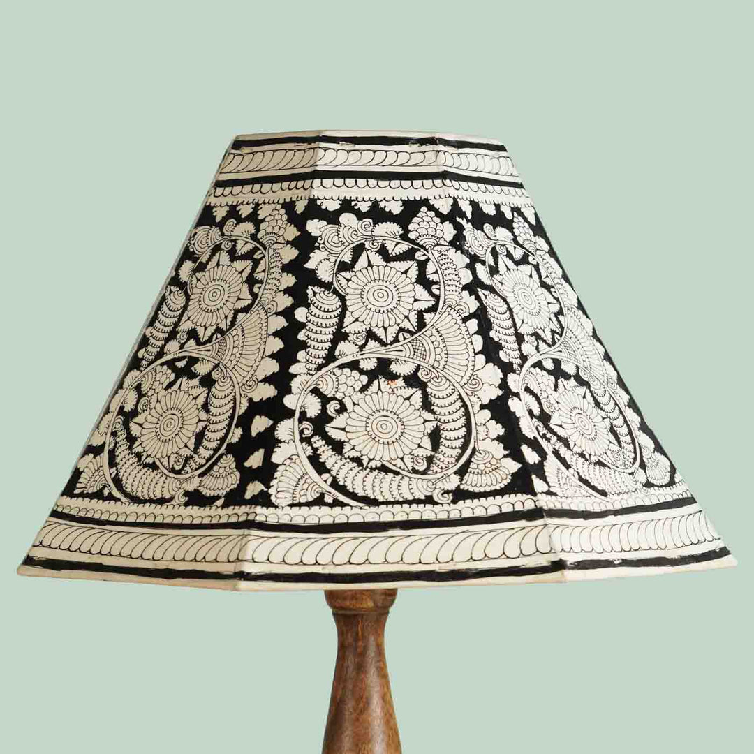 Black Floral Hand Painted Tholu Bommalata Lamp Shade | 16 inches