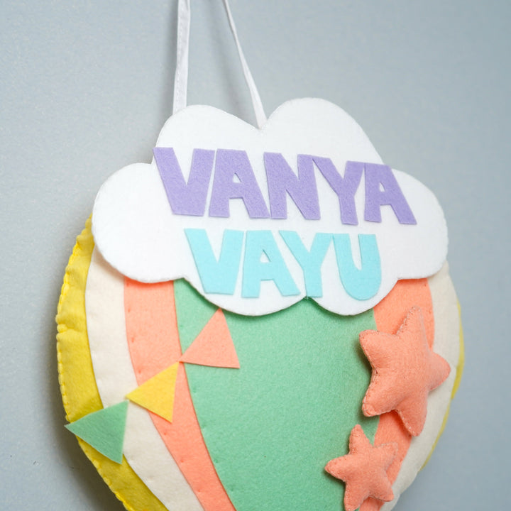 Personalized Felt Parachute Theme Nameplate For Siblings
