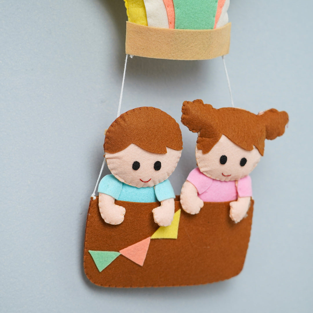 Personalized Felt Bunny Parachute Theme Nameplate For Siblings - Hanging Close-up View