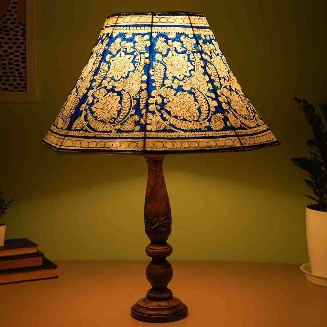 Blue Floral Hand Painted Tholu Bommalata Lamp Shade | 16 inches