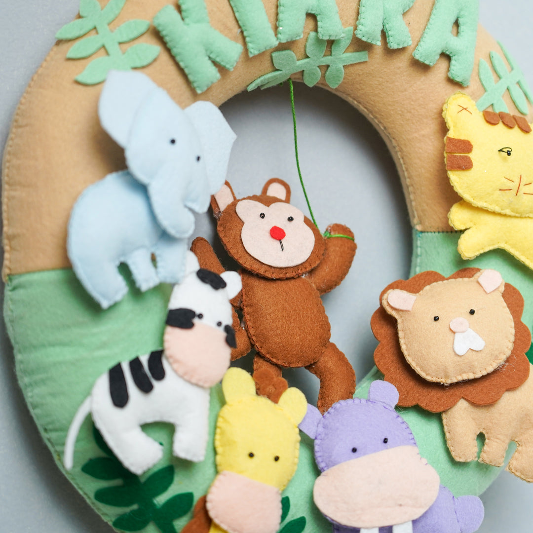 Personalized Felt Wild Animals Theme Kids Nameplate