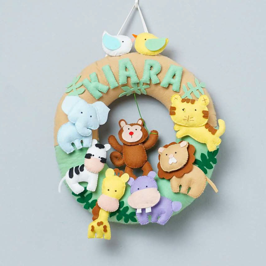 Personalized Felt Wild Animals Theme Kids Nameplate