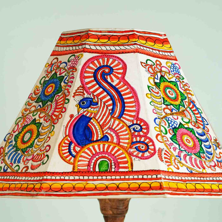 Muticolor Floral Peacock Hand Painted Tholu Bommalata Lamp Shade | 16 inches