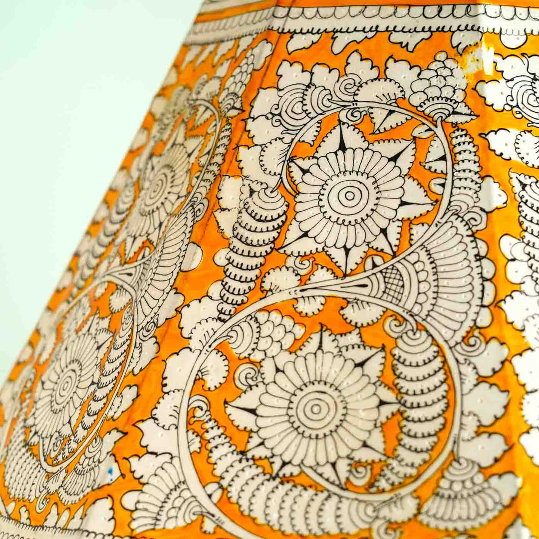 Yellow Floral Hand Painted Tholu Bommalata Lamp Shade | 16 inches