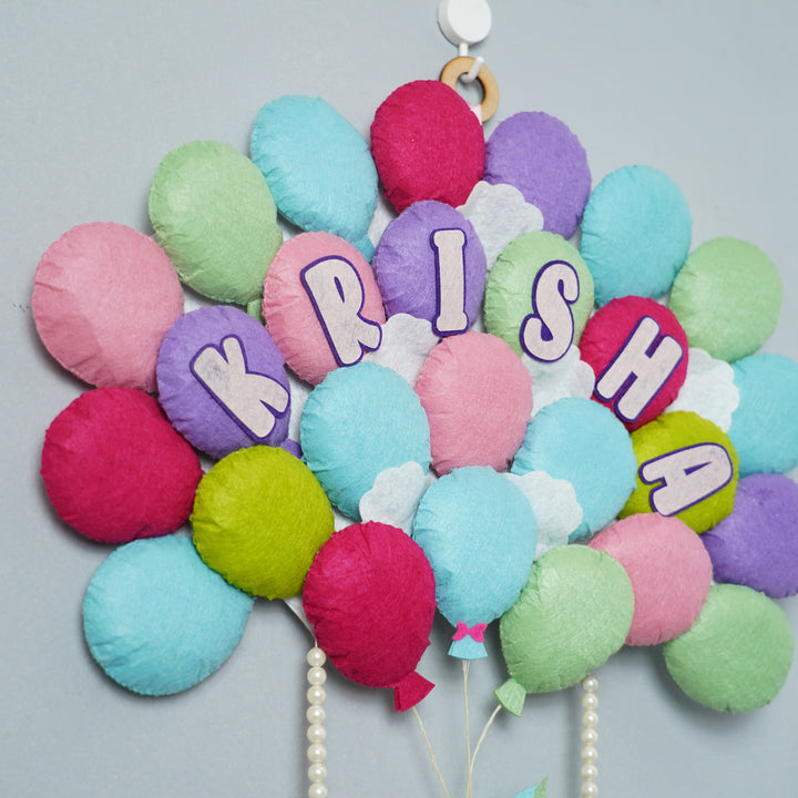 Handcrafted Personalized Felt Name Plate for Kids | Unicorn with Balloons