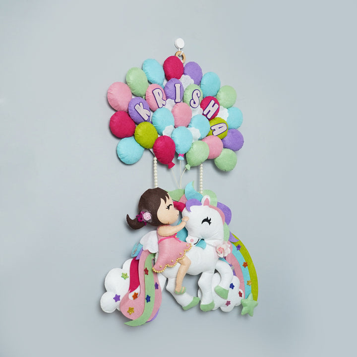 Handcrafted Personalized Felt Name Plate for Kids | Unicorn with Balloons