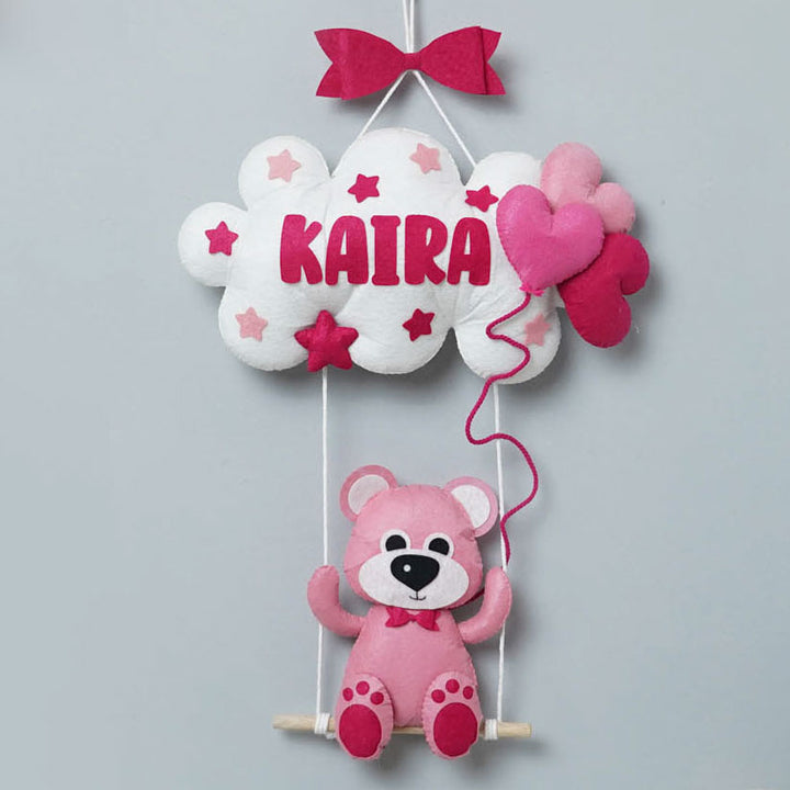 Handcrafted Personalized Teddy on Swing Felt Name Plate for Kids