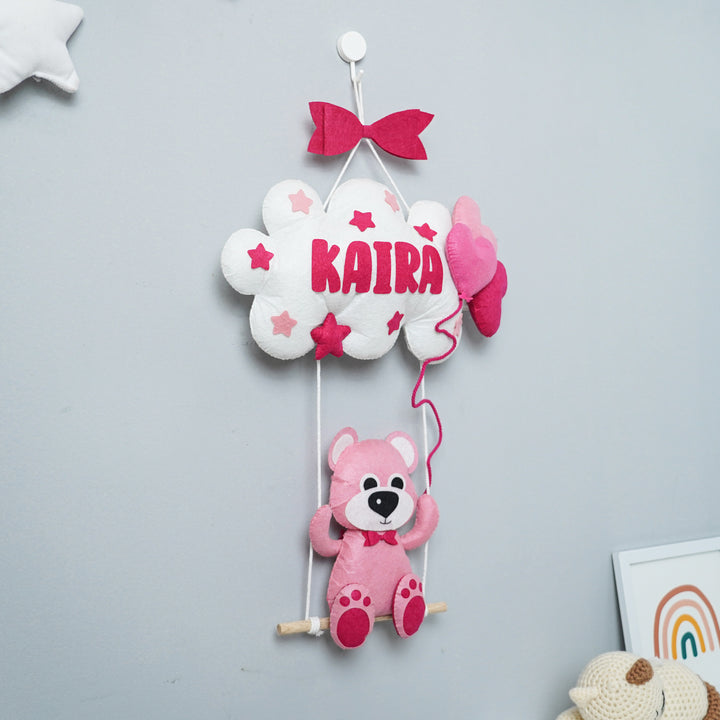 Handcrafted Personalized Teddy on Swing Felt Name Plate for Kids