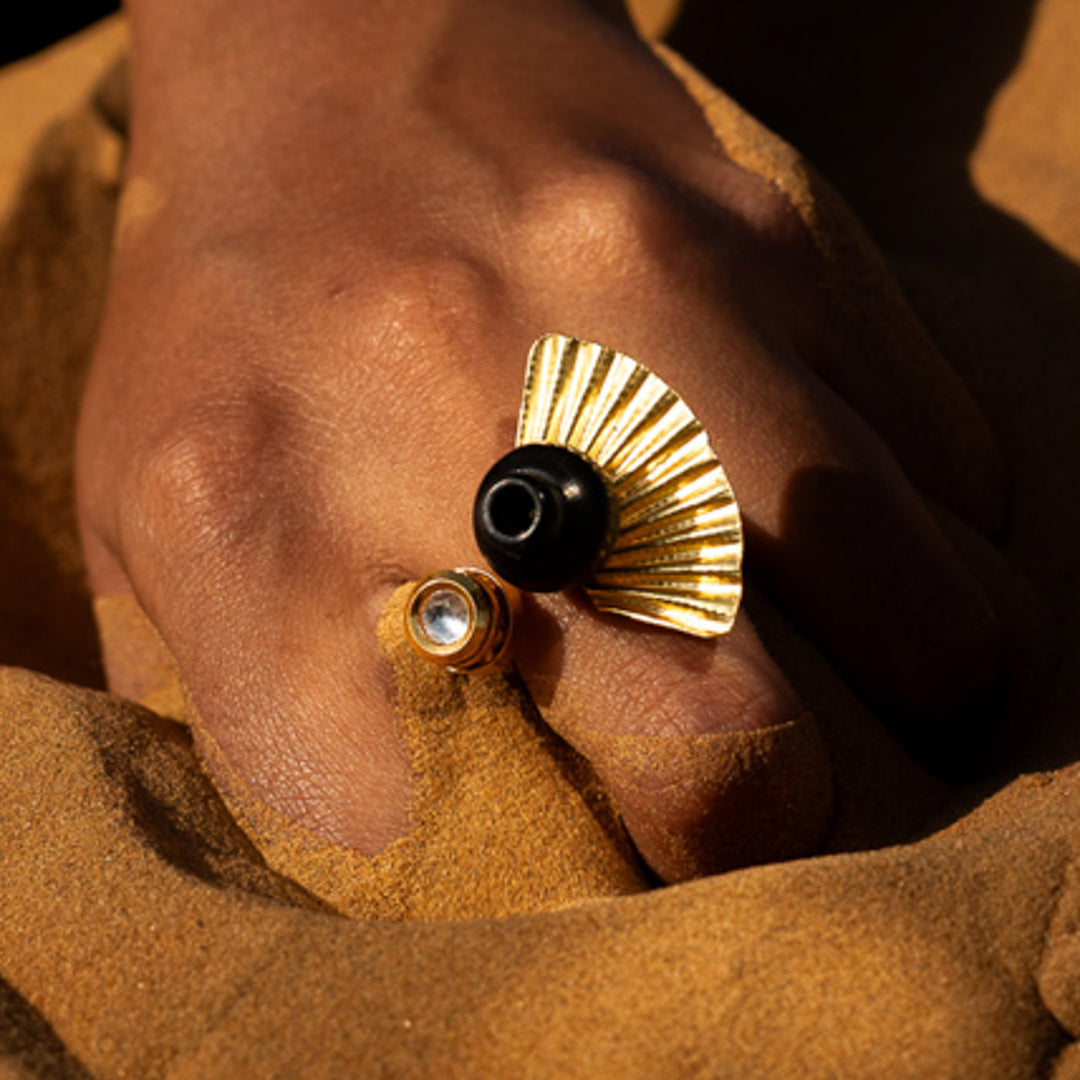 Minimal Handmade Traditional Kali Design Brass Ring | 22K Gold Plated