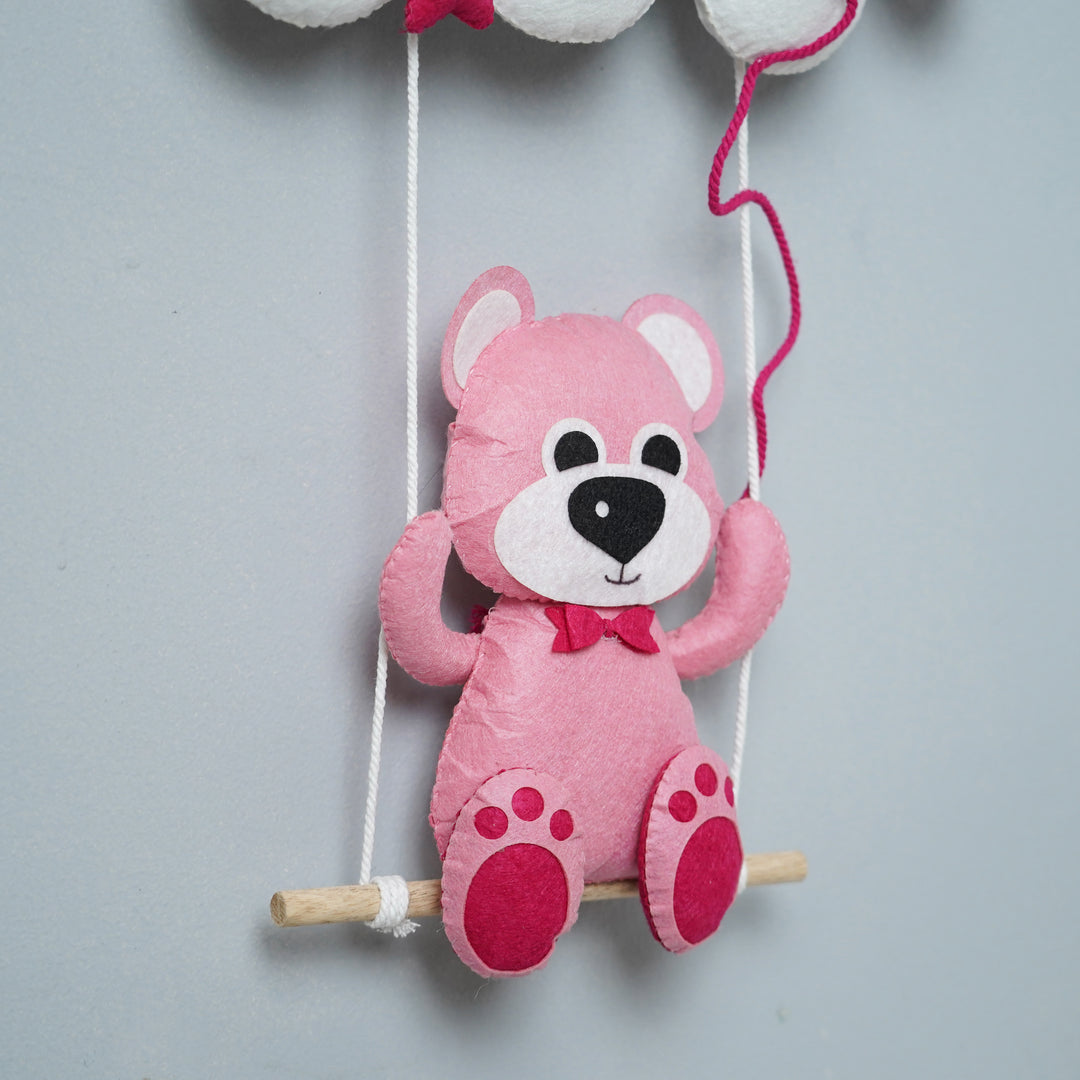 Handcrafted Personalized Teddy on Swing Felt Name Plate for Kids